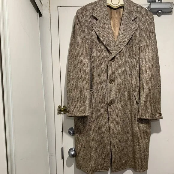 VINTAGE SIMPSONS THE STORE FOR MEN TWEED TRENCH COATS SIZE L/XL - Picture 2 of 12